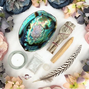 Smudge Kit-Cleansing Kit-Smudge Tool-Smudging-White Sage-Abalone Shell-Smudge Bowl-Crystal-Spiritual Gift-Home Blessing-House Warming Gift afbeelding 1