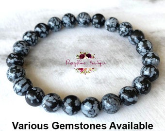 SNOWFLAKE OBSIDIAN Bracelet-8mm Genuine Snowflake Obsidian Gemstone Bracelet-Natural Stone Bracelet-Natural Snowflake Obsidian Bead Bracelet