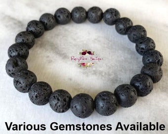 LAVA STONE Bracelet-8mm Natural Black Lava Stone-Gemstone Bracelet-Bead Bracelet-Aromatherapy Bracelet-Volcanic Rock-Essential Oil Diffuser