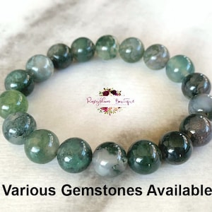 MOSS AGATE Bracelet-10mm Genuine Moss Agate Gemstone-Men Green Bracelet-Women Green Bracelet-Natural Stone Bracelet-Natural Moss Agate