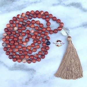 RED JASPER Mala-Jasper Mala-Root Chakra Mala-Grounding Mala-108 Bead Mala-Gemstone Mala-Bead Mala-Meditation-Japa-Yoga-Boho-Knotted-Tassel