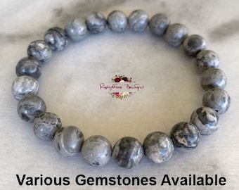 SCENERY JASPER Bracelet-8mm Genuine Scenery Jasper-Grey Bracelet-Gemstone Bracelet-Women Bracelet-Jasper Bracelet-Natural Scenery Jasper