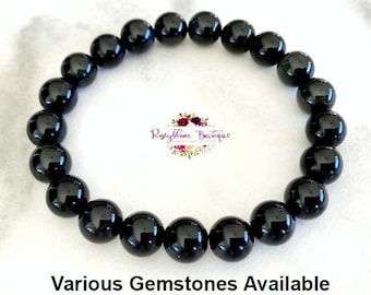 BLACK OBSIDIAN Bracelet-8mm Grade AA Natural Black Obsidian-Protection Bracelet-Healing Crystal Bracelet-Beaded Bracelet-Gemstone Bracelet
