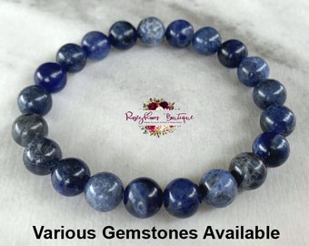 SODALITE Bracelet-8mm Genuine Sodalite Bracelet-Blue Stone Bracelet-Women Blue Bracelet-Men Blue Bracelet-Natural Sodalite Gemstone