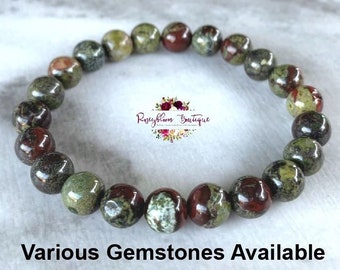 DRAGON BLOOD JASPER Bracelet-8mm Genuine Dragon Blood Jasper-Dragon Stone-Jasper Bracelet-Green Jasper-Natural Dragon Blood-Unisex Bracelet
