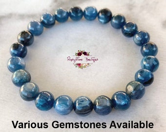 KYANITE Bracelet-7.5mm Grade A Genuine Blue Kyanite-Crystal Bracelet-Gemstone Bracelet-Stone Bracelet-Stretch Bracelet-Natural Kyanite