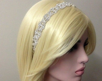 Bridal Headband-Bridal Hairpiece-Rhinestone Headband-Bride Hair Accessories-Silver Headband-Gold Headband-Rose Gold Headband-Ribbon Headband