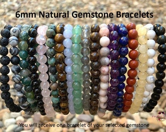 6mm Gemstone Bracelet-Beaded Bracelet-Crystal Bracelet-Stack Bracelet-Stretch Bracelet-Healing Bracelet-Boho Bracelet-Natural Jewellery