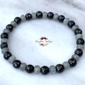 BLACK TOURMALINE & Labradorite Bracelet-6mm Grade AA Genuine Natural Gemstone-Gemstone Bracelet-Stretch Bracelet-Protection Bracelet-Healing