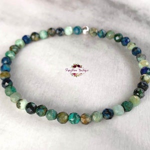 CHRYSOCOLLA Bracelet-Grade A 4mm Genuine Chrysocolla-Dainty Bracelet-Minimalist Bracelet-Faceted Beaded Bracelet-Stretch Bracelet-Natural