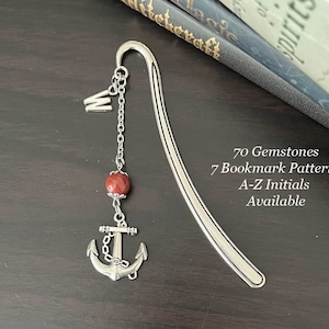 ANCHOR Gemstone Bookmark-Anchor Bookmark-Crystal Bookmark-Personalised Bookmark-Metal Bookmark-Reading Gift-Ocean Theme-Gift-Present-Initial