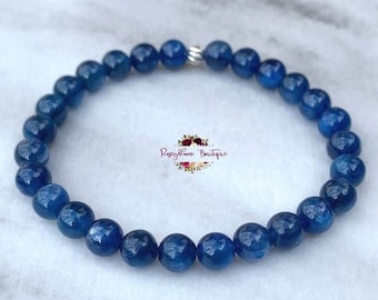 KYANITE Bracelet-6mm Grade AAA Genuine Natural Kyanite-Gemstone Bracelet-Stretch Bracelet-Crystal Bracelet-Natural Blue Kyanite Bracelet
