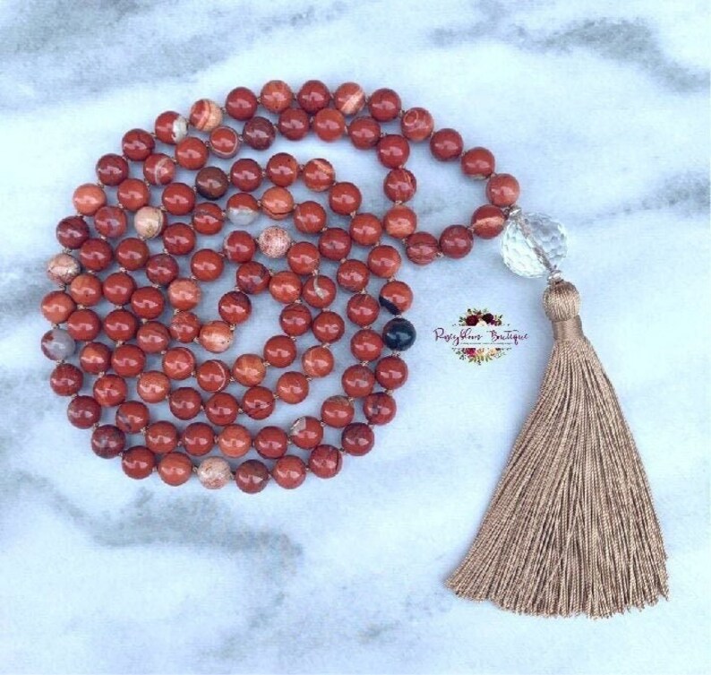 RED JASPER Mala-Jasper Mala-Root Chakra Mala-Grounding Mala-108 Bead Mala-Gemstone Mala-Bead Mala-Meditation-Japa-Yoga-Boho-Knotted-Tassel image 1