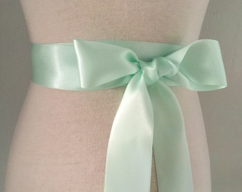 1.5 inch (3.8cm or 38mm) Ribbon Sash-Pale Mint Sash-Mint Belt-Flower Girl Sash-Bridal Sash-Bridesmaid Sash-Wedding Sash-Double Sided Satin