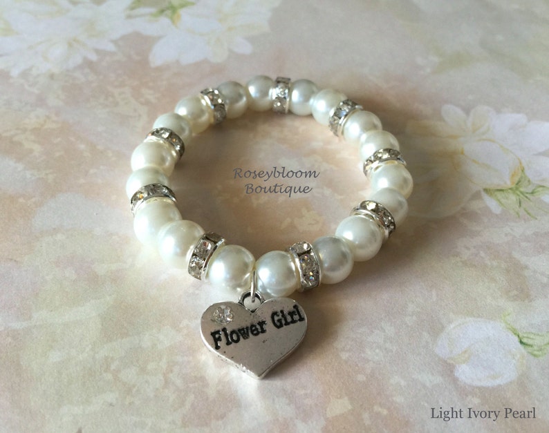 Flower Girl Jewelry-Glass Pearl Bracelet-Flower Girl Gift-Girl Bracelet-Children Bracelet-Pearl Rhinestone Spacer Flower Girl Bracelet