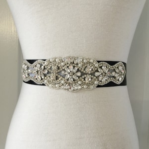 Schwarze Schärpe-Kristall Schärpe-Hochzeit Gürtel-Strass Schärpe-Braut Schärpe-Hochzeit Schärpe-Florale Kristall Perle Applikation Schwarz Braut Schärpe