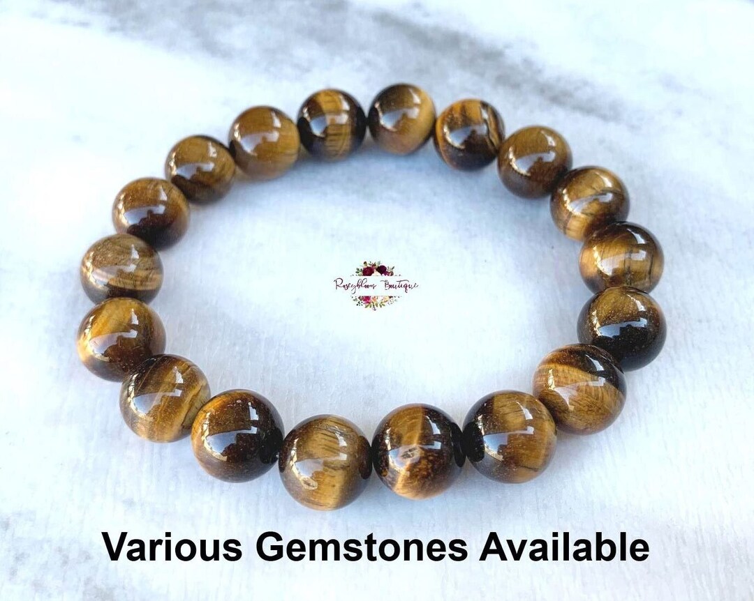【AEKKI】4 Tigers Eye Gemstone Bracelet (約8mm+10mm) TIGER EYE Bracelet-10mm Grade A Genuine Tiger Eye Gemstone