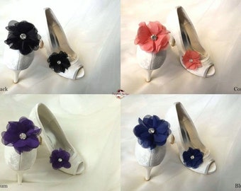 Shoes Clip-Bridal Shoes Clip-Wedding Shoes Clip-Rhinestone Shoes Clip-Flower Shoes Clip-Black-Plum-Coral-Blue-Handmade Shoes Clip