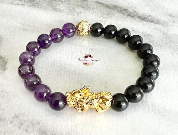 Women's black obsidian, purple amethyst and freshwater pearls Mala bra –  Deep Sea Gypsy