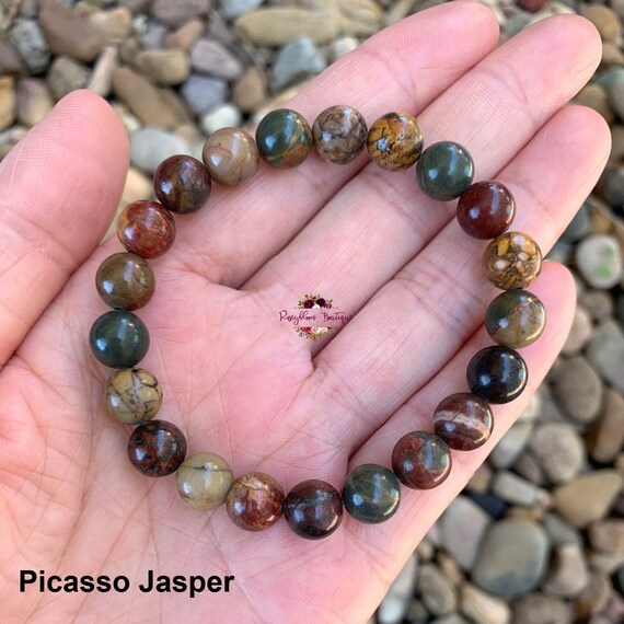Grey Picasso Jasper Natural Gemstone Bracelet – Rove Jewelry Accessories  and Gifts
