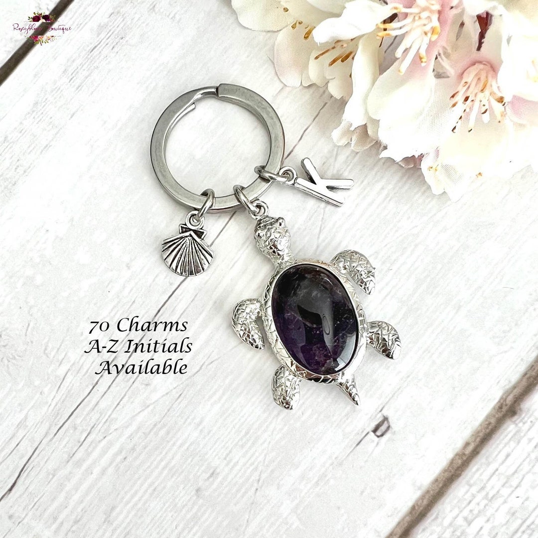 AMETHYST Sea Turtle Key Ring-crystal Keychain-personalised Keyring ...