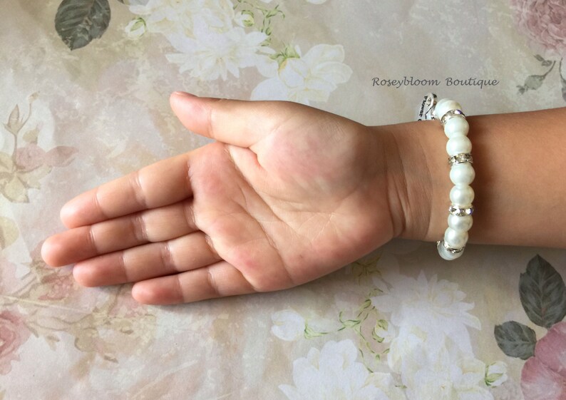 Flower Girl Jewelry-Glass Pearl Bracelet-Flower Girl Gift-Girl Bracelet-Children Bracelet-Pearl Rhinestone Spacer Flower Girl Bracelet