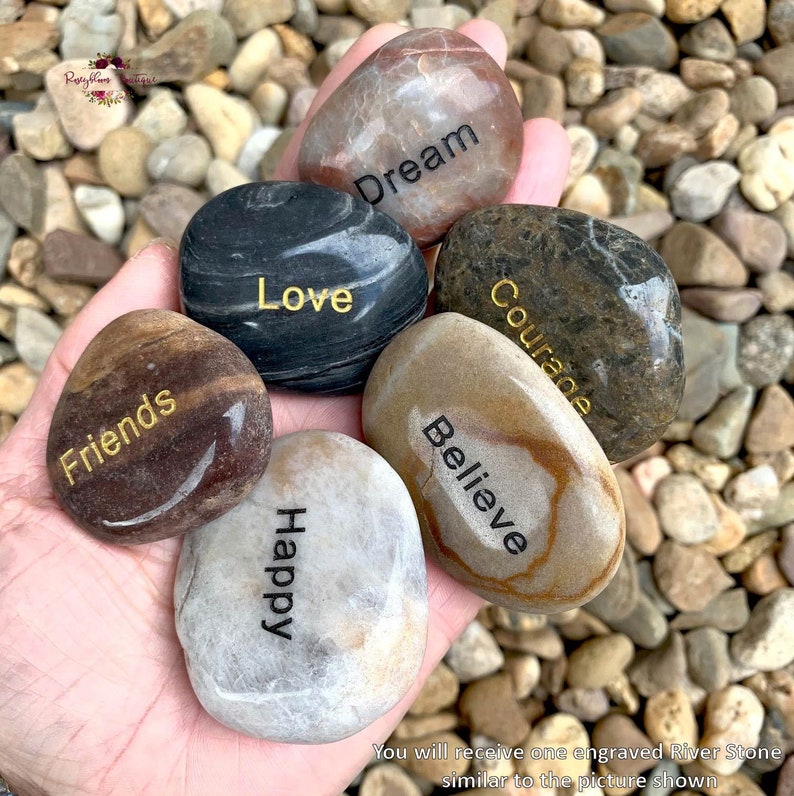 Engraved Stone-River Rock-Inspirational Word Stone-Natural River Stone-Engraved Pebble-Home Decro-Love-Friends-Happy-Dream-Courage-Believe image 1