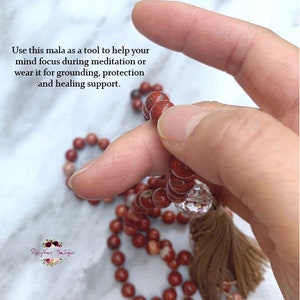 RED JASPER Mala-Jasper Mala-Root Chakra Mala-Grounding Mala-108 Bead Mala-Gemstone Mala-Bead Mala-Meditation-Japa-Yoga-Boho-Knotted-Tassel image 5