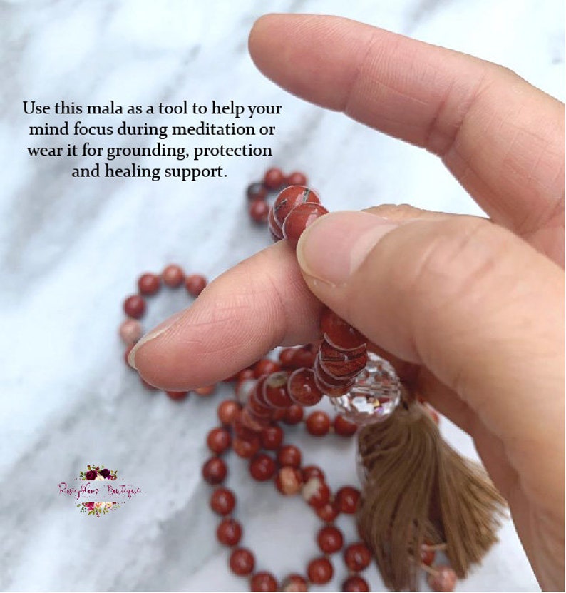 RED JASPER Mala-Jasper Mala-Root Chakra Mala-Grounding Mala-108 Bead Mala-Gemstone Mala-Bead Mala-Meditation-Japa-Yoga-Boho-Knotted-Tassel image 5