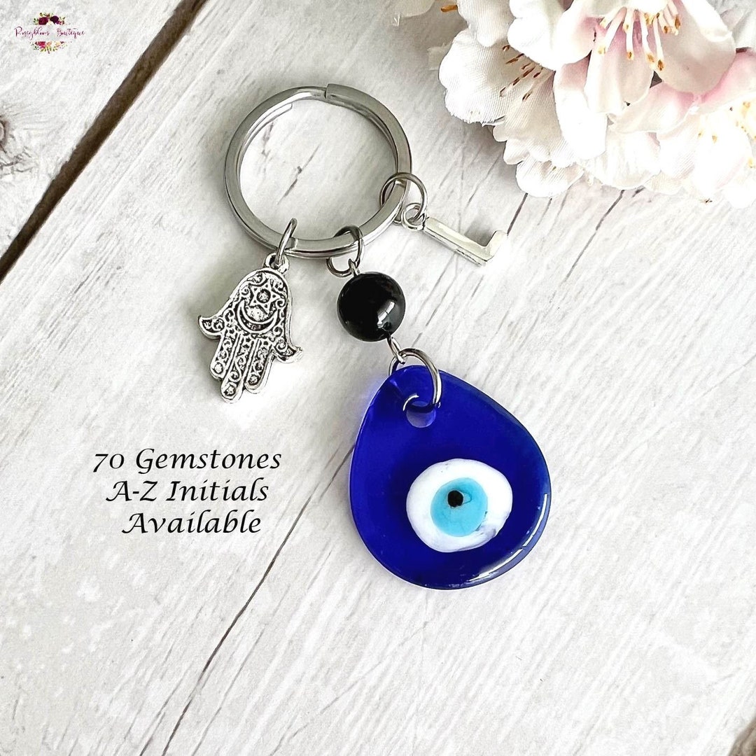 Protective Key Rings EVIL EYE & HAMSA Gemstone Key Ring-evil Eye Keychain-protection Key ...