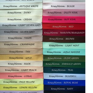 May include: A chart of 24 different coloured ribbon samples with the text "Roseybloom" and the colour name of each ribbon sample.
