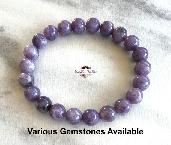 Natural Stone Beaded Purple Lepidolite Bracelet Energy Healing Stone  Bracelet For Women Gifts 7.5 Inch 6mm 8mm 10mm 12mm