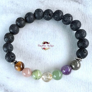 Puede incluir: Un brazalete de roca de lava negra con ojo de tigre marr&oacute;n, cuarzo rosa rosa, aventurina verde, cuarzo transparente y amatista. El brazalete tambi&eacute;n incluye separadores de metal plateado.