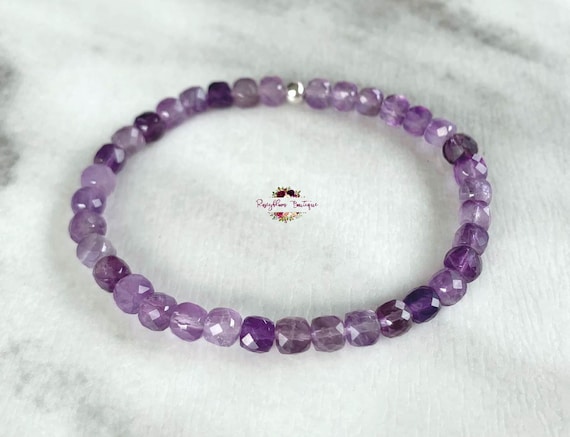 February Birthstone 6mm Amethyst Bracelet for Women Gemstone Beaded Bracelet Yoga Gifts Mala Bracelet Amethyst Healing Crystals