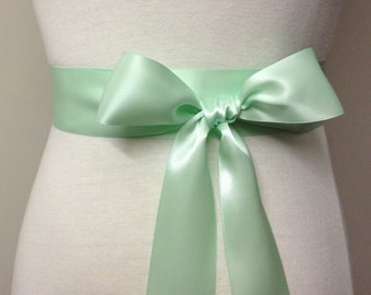 1.5 inch (3.8cm or 38mm) Ribbon Sash-Light Mint Sash-Mint Belt-Flower Girl Sash-Bridal Sash-Bridesmaid Sash-Wedding Sash-Double Sided Satin