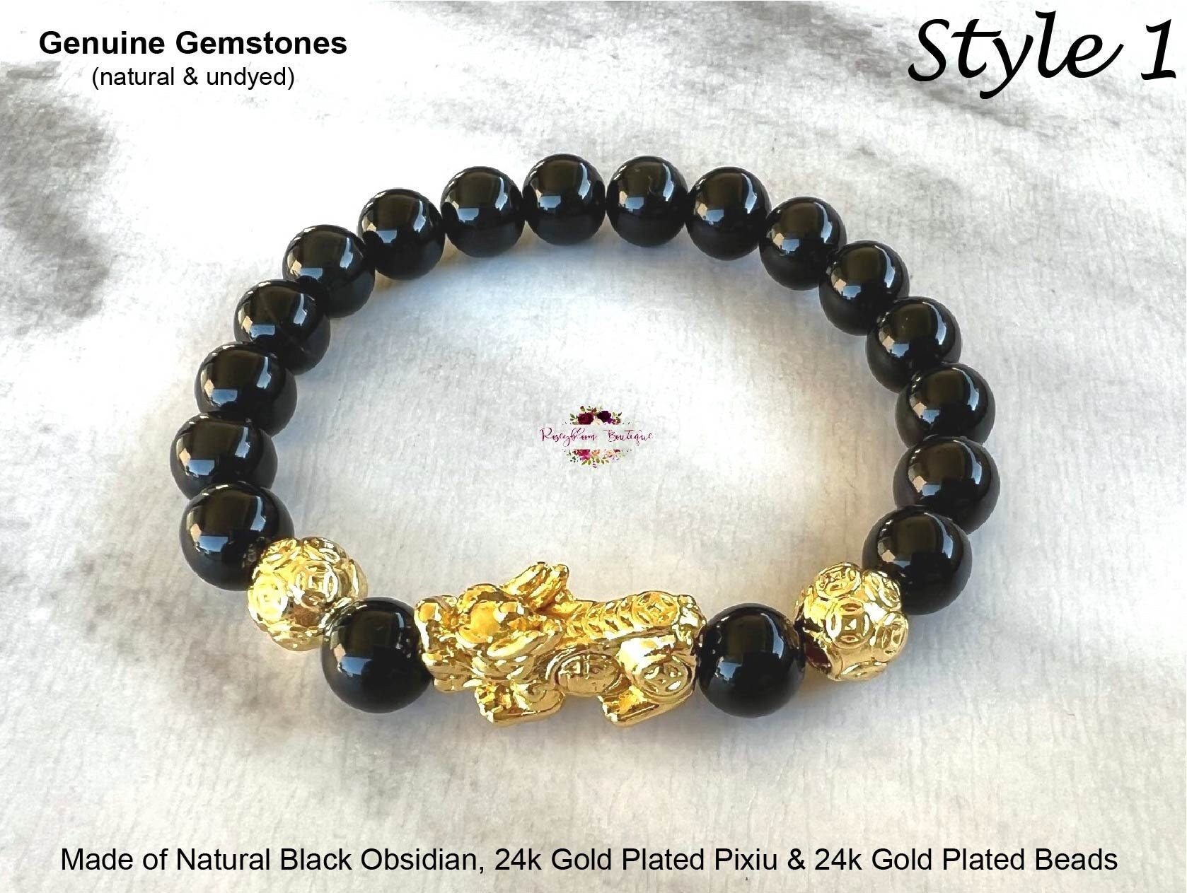 Black Obsidian Bracelet Feng Shui Black Obsidian Wealth - Temu Japan