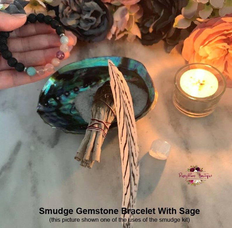 Smudge Kit-Cleansing Kit-Smudge Tool-Smudging-White Sage-Abalone Shell-Smudge Bowl-Crystal-Spiritual Gift-Home Blessing-House Warming Gift imagen 2
