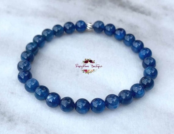 On Stretch Genuine Blue KYANITE bead bracelet for MEN 8" AAA Quality 6mm 