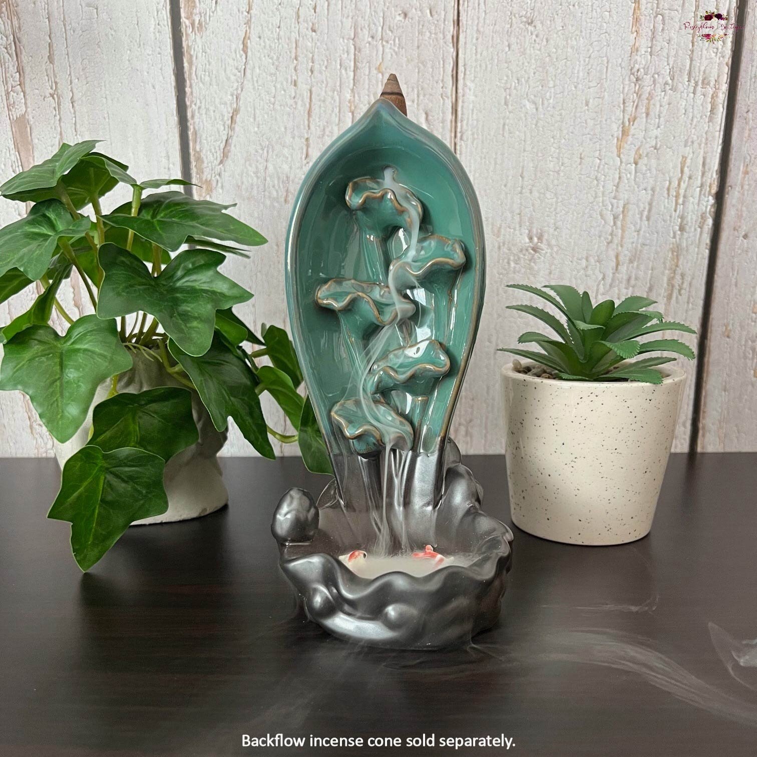 Backflow Incense Burner-Ceramic Koi Fish Pond Backflow Incense Cone & Incense Stick Burner-Incense Stick Holder-Backflow Holder-Reverse Flow