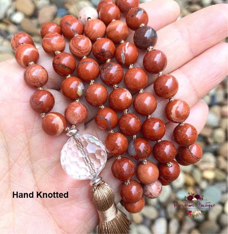 RED JASPER Mala-Jasper Mala-Root Chakra Mala-Grounding Mala-108 Bead Mala-Gemstone Mala-Bead Mala-Meditation-Japa-Yoga-Boho-Knotted-Tassel image 3