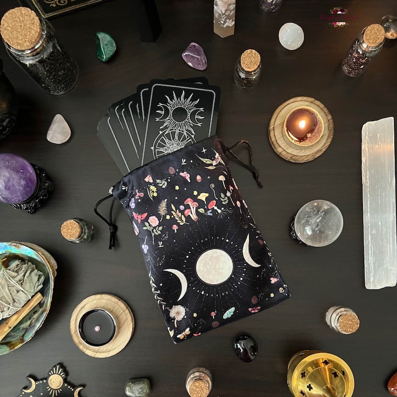 Tarot Card Storage Pouch | Oracle Printed Velvet Drawstring Bag ...