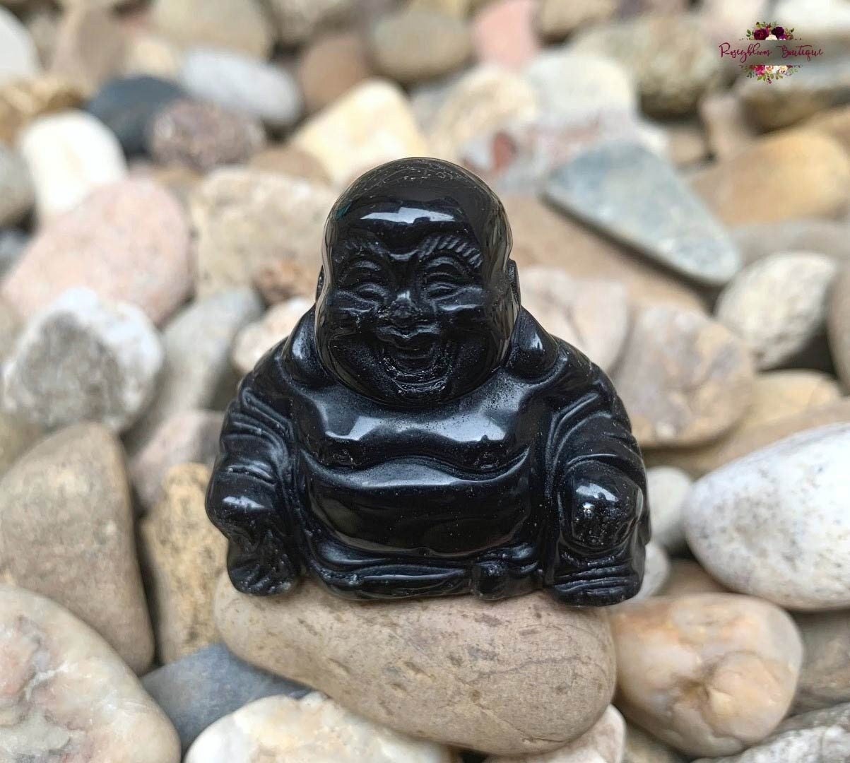 BLACK OBSIDIAN Buddha Statue-36mm Mini Natural Black