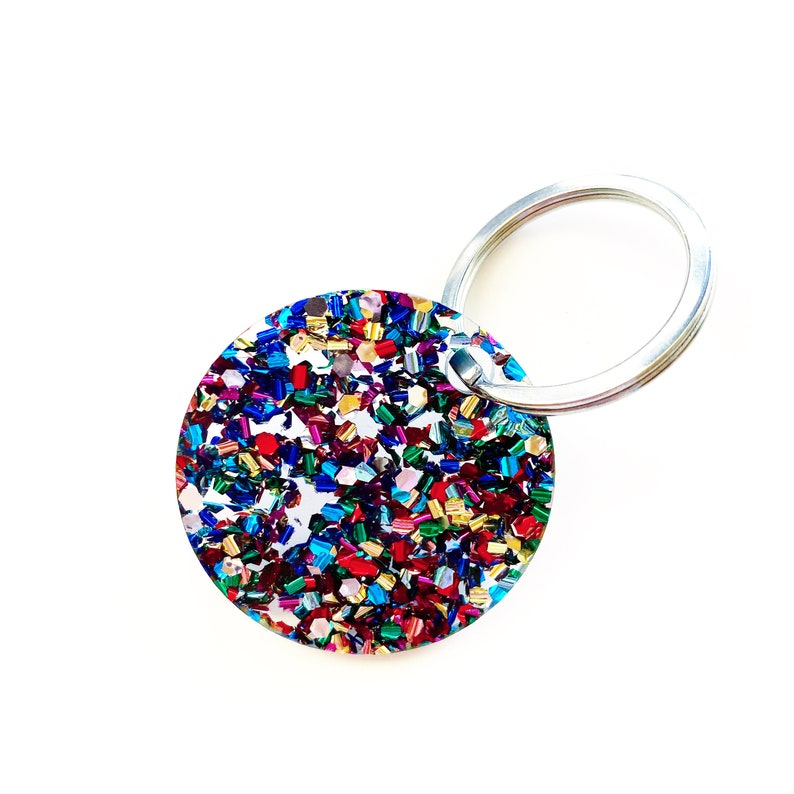 KEYCHAIN circle rainbow small glitter acrylic. Etsy