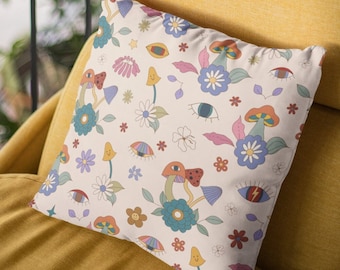Mushroom Pillow Retro Boho Mushrooms Pattern Forestcore Mushroom Lover Cottagecore Mushroom Fall Decorative Pillow Home Decor Throw Pillows