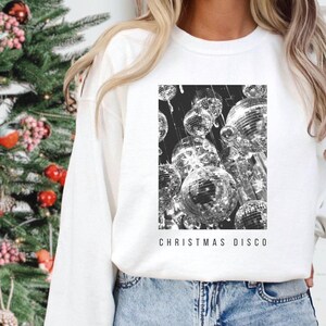 Christmas Disco Ball Sweatshirt Unique Disco Christmas Sweater Gifts Retro Aesthetic Crewneck Disco Ball Print Holiday Gifts Sweater Party