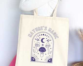 Mushroom Tote Bag Witchy Tote Bag Adventure Bag Forage Reusable Shopping Bag Farmers Market Bag Cotton Canvas Tote Bags Celestial Tote