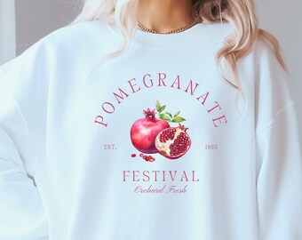 Cottagecore Pomegranate Sweater Retro Pomegranate Harvest Festival Sweatshirt Farmers Market Shirt Fruit Aesthetic Watercolor Pomegranates