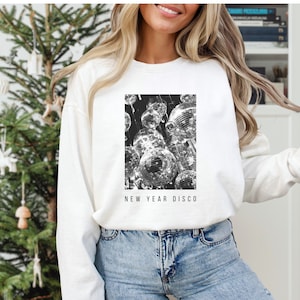 NYE Disco Sweatshirt Disco Theme New Year Sweater Retro Aesthetic Sweatshirts Disco Ball Print Disco Party Favors Unique Christmas Sweater