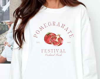 Retro Pomegranate Sweater Cottagecore Pomegranate Harvest Festival Sweatshirt Farmers Market Shirt Fruit Aesthetic Watercolor Pomegranates