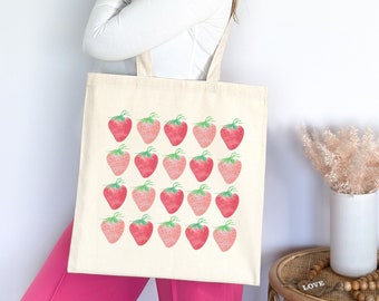 Bolsa de fresas Bolsas de tela estilo cottagecore Bolsa de fresas Bolsa de compras reutilizable Monedero de fresas Bolsas de tela botánicas